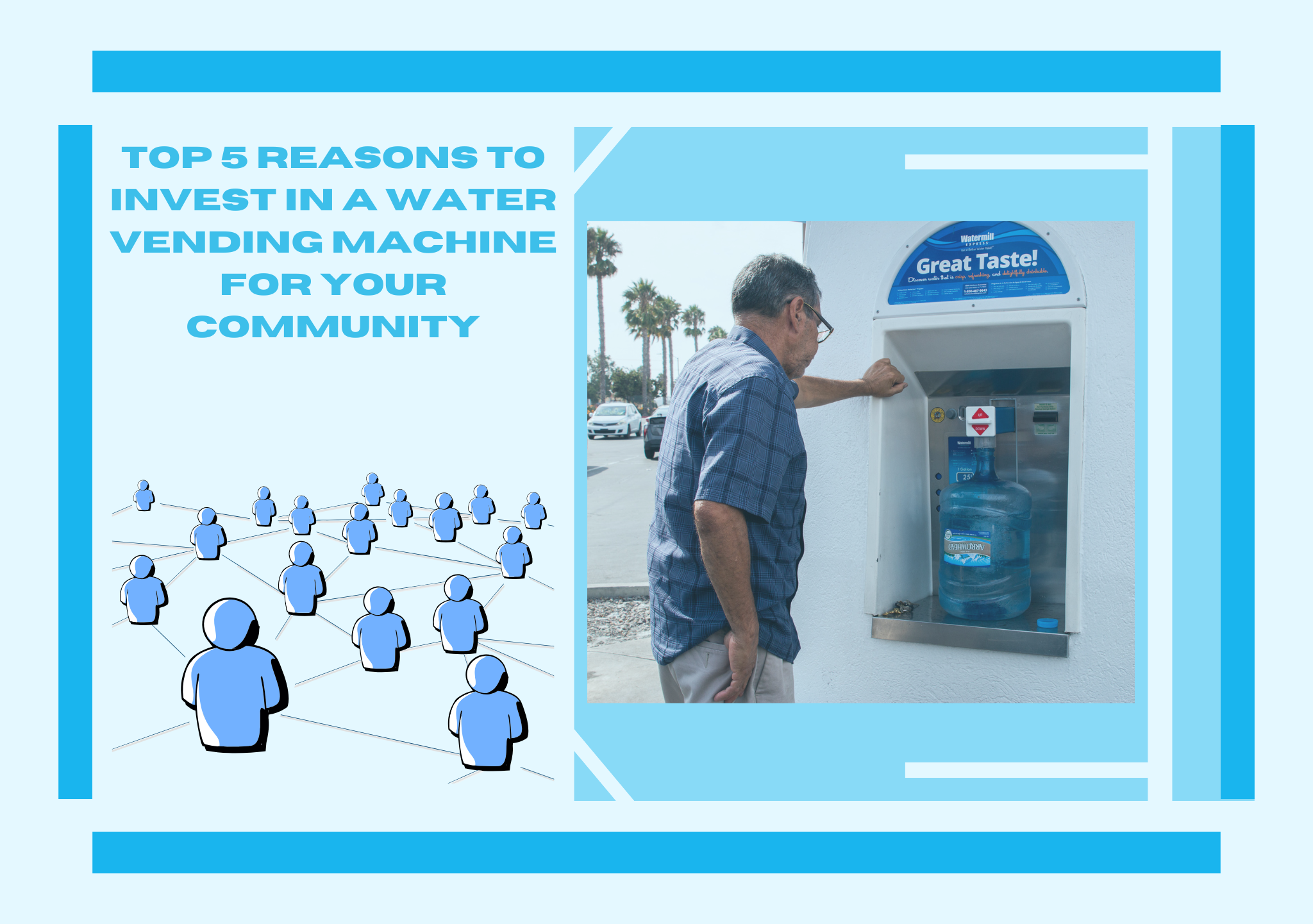 Access to safe, affordable drinking water is a basic necessity, and in recent years, water vending machines have emerged as a highly viable solution for communities. From small towns to urban areas, these machines are helping to fill the gap between the demand for clean water and its availability. Not only do water vending machines provide essential services, but they also present excellent business opportunities for entrepreneurs looking to enter the growing water vending industry. In this post, we’ll discuss the top five reasons to invest in a water vending machine for your community, essential equipment needs, and setup tips to help you get started. Meet a Growing Demand for Clean Drinking Water One of the top reasons to invest in a water vending machine is the high and consistent demand for purified drinking water. In many areas, clean water is either scarce or expensive, making water vending machines a sought-after source of safe, affordable drinking water. Community members can refill their containers, reducing the need for bottled water and minimizing plastic waste.  Why It’s Beneficial Environmental Impact: Refilling reduces plastic waste. Health Benefits: Promotes consumption of clean, purified water. Convenience: Offers 24/7 accessibility for people’s daily water needs. By addressing a real community need, a water vending machine becomes more than just a business; it becomes a resource that the community values and trusts. Profitability and Low Overhead Costs Water vending machines can yield consistent profits, making them a sustainable business model for new entrepreneurs. With minimal labor costs, low operating expenses, and little maintenance required, this business is relatively easy to operate. Aside from periodic cleaning and filter changes, water vending machines largely maintain themselves. Revenue Potential High Demand = Steady Sales: As a necessity, water tends to sell regardless of economic conditions. Scalable: Once profitable, you can expand to additional locations, multiplying your revenue. Minimal Overhead: Compared to other ventures, water vending requires little staffing and management, reducing overhead costs. For those with limited business experience, water vending machines offer a straightforward, easy-to-manage solution. Flexibility and Low Investment for Business Entry Getting started with a water vending machine business is relatively affordable, and the initial setup investment is manageable. Equipment costs vary depending on machine size and features, but you won’t need a large storefront, extensive inventory, or complex logistics. Required Equipment and Setup Water Vending Machine: The main component, is designed to dispense purified water on demand. Purification System: Essential for ensuring the water meets health and safety standards. Manual Filling Station with Holding Tank: A station for customers to fill their containers. Bottle Rinser: This optional component can be added for hygiene purposes, allowing customers to rinse containers before refilling. When compared to other businesses, water vending machines require a lower financial commitment, making it a great choice for individuals with limited capital who still want a profitable business venture. Promotes Sustainable and Eco-Friendly Water Access Environmental sustainability is a priority for many communities, and water vending machines support eco-friendly practices. By encouraging the use of refillable containers, these machines help reduce the carbon footprint associated with plastic water bottles. Communities with water vending machines see less litter and a shift toward greener habits. Benefits for the Environment Reduced Plastic Waste: Fewer plastic bottles end up in landfills or oceans. Energy Efficiency: Modern water vending machines are designed to use minimal energy. Water Conservation: Some machines incorporate water-saving technologies, making them more efficient and sustainable. Investing in a water vending machine aligns with the growing trend toward environmentally conscious choices. As public awareness of environmental issues increases, so does demand for eco-friendly options like refillable water stations. Supports Community Health and Wellness Access to clean water is crucial for maintaining health, and by providing a convenient source of purified water, water vending machines contribute to the well-being of the entire community. Health organizations recommend regular hydration, and with easily accessible purified water, individuals are more likely to consume the recommended amount daily. Health Benefits Include Reduced Risk of Waterborne Illnesses: By using advanced purification systems, water vending machines remove harmful contaminants. Better Hydration: Encourages healthy hydration habits within the community. Educational Opportunities: As part of a water vending business, you can educate customers on the benefits of drinking purified water, promoting a health-focused community. As the global demand for wellness solutions grows, providing purified water access in your community becomes an invaluable service that can set you apart as a socially responsible business.  Essential Tips for Setting Up Your Water Vending Business Setting up a water vending machine requires strategic planning and the right equipment to ensure smooth operations. Here’s what you need to consider: Choosing a Location    - Select high-traffic areas, such as shopping centers, schools, or transit stations, where people are likely to need convenient access to drinking water.    - Consider locations that experience high foot traffic during peak hours, as these can boost visibility and sales. Purification Equipment    - Invest in a robust water purification system, including reverse osmosis filters, UV sterilizers, or multi-stage filters. This ensures the water meets high-quality standards and guarantees safety for consumers. Regular Maintenance    - Schedule regular maintenance for the machine to ensure efficient operation and consistent water quality. Replace filters, clean tanks, and inspect parts to prevent downtime. Customer Payment Options    - Provide multiple payment options for customer convenience, including cash, mobile payments, or card readers. Marketing and Community Engagement    - Engage your local community by promoting the benefits of purified water, participating in local events, or offering introductory discounts to encourage people to try the service. Why Choose Trivon Trading for Your Water Vending Machine Needs? At Trivon Trading, we offer a variety of high-quality water vending machines and purification systems that are designed to meet community needs. With years of expertise in water treatment and vending solutions, we understand what it takes to set up a successful, sustainable, and profitable water vending business. What Sets Trivon Trading Apart Quality and Reliability: Our machines are built for long-term performance, minimizing the need for frequent repairs or replacements. Energy-Efficient Technology: We prioritize energy-efficient systems, helping you reduce operating costs. Comprehensive Customer Support: Our team provides setup assistance, maintenance advice, and troubleshooting support to ensure your business runs smoothly. Affordable Pricing: We offer flexible packages to suit both large and small budgets, allowing you to start your business without breaking the bank. By choosing Trivon Trading for your water vending equipment, you’re making a valuable investment in quality, durability, and community well-being. Conclusion Investing in a water vending machine is an opportunity to make a positive impact on your community, improve access to clean drinking water, and establish a profitable business. The benefits are extensive—from environmental sustainability and health improvements to financial viability and scalability. With the right equipment, setup, and community engagement, a water vending business can thrive and become a trusted local resource. Whether you’re a seasoned entrepreneur or exploring a new business opportunity, Trivon Trading is here to support you with high-quality water vending machines, reliable purification systems, and expert advice. Ready to bring clean, safe water to your community? Reach out to Trivon Trading today to get started!