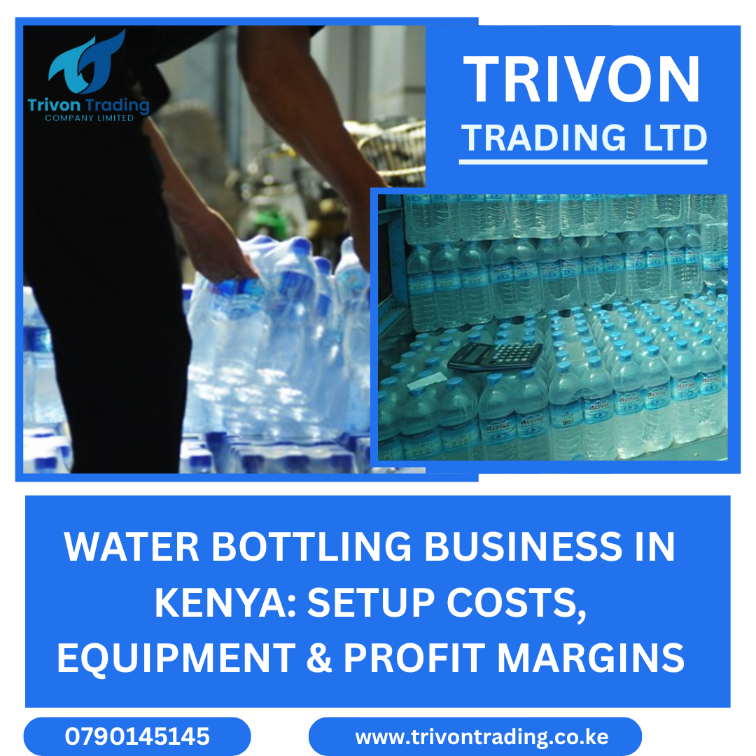 Water Bottling Business in Kenya: Setup Costs, Equipment & Profit Margins The bottled water industry in Kenya is experiencing massive growth due to increasing demand for clean drinking water, urbanization, and health consciousness. If you're considering investing in a water bottling business, this comprehensive guide will help you understand the setup process, equipment required, costs involved, and potential profit margins. Why Start a Water Bottling Business in Kenya? Kenya's population continues to grow, and so does the demand for safe drinking water. According to the World Health Organization (WHO), access to clean water is still a challenge in some regions, which makes the bottled water industry a critical solution. Moreover, bottled water has become a lifestyle product, consumed in homes, offices, schools, and events. Key Reasons to Start This Business: High and growing demand Scalable business model Government support for SMEs Strong return on investment with proper setup Step-by-Step Guide to Setting Up a Water Bottling Business in Kenya 1. Market Research and Business Plan Start by conducting thorough market research. Understand your competition, target market, and pricing strategies. Develop a solid business plan that outlines your objectives, capital requirements, revenue forecasts, and marketing strategy. Include in your business plan: Market analysis SWOT analysis Budget forecast Equipment list Sales projections 2. Legal Requirements and Licensing To operate legally in Kenya, you must obtain the necessary permits and certifications. Key licenses and approvals: Business Registration with the eCitizen portal NEMA (National Environment Management Authority) license KEBS (Kenya Bureau of Standards) certification Public Health Certificate from the county government Trade License from your local authority Compliance with these bodies ensures your bottled water meets health and safety standards. 3. Choosing a Location Your bottling plant should be in an accessible area with ample space for machinery, storage, and vehicle movement. Proximity to your water source is crucial to reduce transportation costs and ensure water freshness. Ideal Location Requirements: Near a reliable water source (borehole, spring, or piped supply) Easy access for distribution Industrial or commercial zoning Equipment Needed for Bottled Water Setup Setting up a water bottling business requires specific equipment to ensure the water is purified, bottled, and packaged hygienically. Here's a breakdown of the essential machines: 1. Reverse Osmosis (RO) Machine This is the core of your purification process. It removes impurities, bacteria, and excess salts. Recommended Features: Multi-stage filtration (sand, carbon, cartridge, RO, UV) Stainless steel body High output capacity Price Range: Ksh 250,000 to Ksh 1,000,000+ depending on capacity 2. Bottle Rinsing Machine Ensures all bottles are cleaned before refilling to maintain hygiene standards. Features: Jet-type bottle rinser Stainless steel sink attachment Price Range: Ksh 60,000 to Ksh 150,000 3. Filling Station with Holding Tank Used to fill bottles with purified water from the storage tank. Features: Food-grade holding tank (plastic or stainless steel) Multi-tap filling station for efficiency Price Range: Ksh 80,000 to Ksh 300,000 4. Packaging Table Helps organize and pack bottles efficiently for distribution. Features: Stainless steel construction Adjustable shelving Price Range: Ksh 25,000 to Ksh 60,000 5. Bottle Sealing Machine Seals caps tightly to prevent leakage or tampering. Types: Manual, semi-automatic, automatic Price Range: Ksh 20,000 to Ksh 200,000 6. Labeling Machine (Optional but Recommended) Applies branded labels for professional presentation. Price Range: Ksh 100,000 to Ksh 300,000 7. Water Vending ATM (Optional) Great for offering refills at your shop or vending station. Features: Coin/card operated, bottle rinser, digital control Price Range: Ksh 100,000 to Ksh 300,000 Setup Costs for a Small to Medium Bottled Water Business in Kenya Item Estimated Cost (KES) Reverse Osmosis Machine 400,000 Bottle Rinsing Machine 100,000 Filling Station + Tank 200,000 Packaging Table 30,000 Bottle Sealing Machine 50,000 KEBS & Licensing 100,000 Branding & Marketing 50,000 Initial Bottles & Caps 100,000 Premises & Rent (3 months) 150,000 Staff & Operations (3 months) 200,000 Total Estimate 1.38 Million KES Note: Costs may vary depending on the size of your setup and supplier pricing. Bulk purchases and professional guidance can reduce expenses. Water Bottling Process Overview Water Source – Borehole, spring, or piped water Pre-treatment – Sand and carbon filters to remove large impurities RO Purification – Reverse osmosis and UV disinfection Storage – In a stainless steel or food-grade plastic holding tank Bottle Rinsing – Jet system cleans each bottle Filling & Sealing – Bottles are filled and sealed using machines Labeling & Packaging – Labels are applied, bottles are packed for distribution Profit Margins in the Water Bottling Business Cost Analysis (Per 20L Bottle): Bottle refill cost: Ksh 10–15 (water, electricity, labor) Bottle cap & label: Ksh 5 Total: Ksh 15–20 Selling price: Ksh 50–100 Profit per bottle: Ksh 30–85 If you sell: 100 bottles/day, profit = Ksh 3,000–8,500/day 3,000/month, profit = Ksh 90,000–255,000/month Profits increase with efficient operations, bulk sales, corporate clients, and events supply. Tips for Success in the Water Business in Kenya Focus on Quality: Invest in reliable purification equipment. Build Trust: Get KEBS certification and maintain hygiene standards. Brand Your Bottles: Customers love identifiable brands. Diversify: Add services like branded corporate bottles, home delivery, and vending. Advertise Consistently: Use social media, posters, and local SEO. Partner with Institutions: Schools, hospitals, hotels, and offices are great clients. Where to Get Water Bottling Equipment in Kenya Trivon Trading Company Limited is a trusted supplier of complete water bottling setups. We offer: Reverse Osmosis Systems Water Vending Machines Bottle Rinsing Units Filling Stations with Holding Tanks Packaging Tables and Labeling Machines All machines come with installation support, training, and warranty. 📞 Call: 0790145145🌐 Website: www.trivontrading.co.ke📧 Email: info@trivontrading.co.ke | trivontrading@gmail.com Conclusion Starting a water bottling business in Kenya is both profitable and impactful. With the right planning, equipment, and marketing, you can build a brand that supplies clean, safe water to thousands. From RO machines to packaging tables, Trivon Trading Company Limited has everything you need to get started. Whether you aim to serve your neighborhood or scale to nationwide distribution, now is the time to tap into Kenya’s booming water business industry. Keywords: water bottling machine, water business Kenya, bottled water setup, water vending machine Kenya, reverse osmosis system Kenya