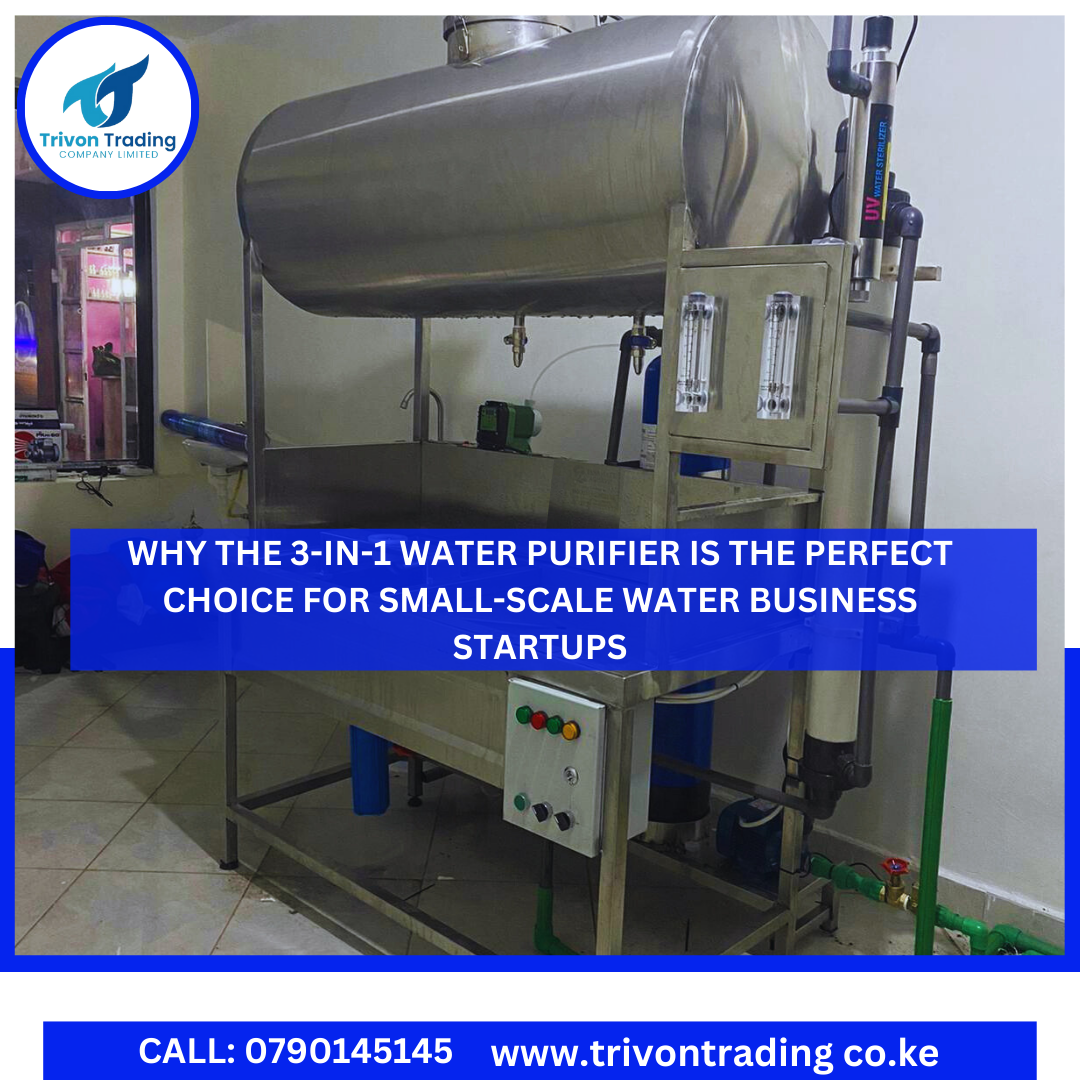 Why the 3-in-1 Water Purifier is the Perfect Choice for Small-Scale Water Business Startups Starting a water business can be one of the most profitable ventures today. With the growing demand for safe and purified drinking water, entrepreneurs are looking for innovative solutions that allow them to enter the industry without breaking the bank. However, for small-scale startups, space and budget constraints often make it difficult to invest in large and complex water treatment systems. This is where the 3-in-1 Water Purifier becomes a game-changer. Compact, efficient, and affordable, it combines three key processes into one system, making it ideal for startups eager to begin their journey in the water business. In this blog, we will explore why the 3-in-1 Water Purifier is the perfect choice for small-scale water business startups, focusing on its compact design, cost-effectiveness, and unmatched efficiency. Understanding the 3-in-1 Water Purifier The 3-in-1 Water Purifier is designed to perform three essential purification functions in a single system: Filtration – removes dirt, suspended solids, and impurities. Disinfection – eliminates bacteria, viruses, and harmful microorganisms. Purification/Refinement – ensures the water meets safe drinking standards by balancing taste, odor, and clarity. Unlike larger industrial water plants that require multiple separate units, the 3-in-1 system simplifies the purification process, reducing both operational and space requirements. Why Small-Scale Startups Face Challenges in the Water Business Before diving deeper into the benefits of the 3-in-1 machine, it’s important to understand the key challenges small entrepreneurs face: High startup costs – Traditional water purification plants require heavy investment. Limited space – Many startups operate in small shops or kiosks with limited installation room. Maintenance complexity – Large plants demand skilled technicians and frequent servicing. High competition – To stand out, startups need efficient, affordable, and reliable solutions. The 3-in-1 Water Purifier addresses all these challenges directly. Key Benefits of the 3-in-1 Water Purifier for Small-Scale Startups 1. Compact Design Saves Space For small business owners working from kiosks, small shops, or home-based setups, space is often a major limitation. The 3-in-1 purifier is built to fit into compact spaces without compromising on output. Unlike traditional setups where separate machines handle filtration, purification, and sterilization, this system integrates everything into one unit. That means you can install it even in a small corner and still run a professional-grade water purification business. 👉 Practical Example: A startup in an urban center with only 10m² of shop space can easily accommodate the 3-in-1 system, leaving room for packaging, bottling, and storage. 2. Budget-Friendly and Cost-Effective Starting a water business doesn’t always require millions in investment. The 3-in-1 water purifier is designed with affordability in mind. Lower upfront cost – You don’t need to buy multiple machines. Reduced operational costs – Fewer parts mean lower electricity and water consumption. Minimal maintenance – With fewer components, servicing is cheaper and less frequent. This makes it a perfect entry point for entrepreneurs with limited capital who want to test the market before expanding. 👉 ROI Advantage: With affordable investment, many startups recover costs within the first 6–12 months of operation, depending on sales volume. 3. High Efficiency with Reliable Output The 3-in-1 purifier is not only compact and affordable, but it also ensures consistent water quality that meets safety standards. Multi-stage purification guarantees safe, clean, and good-tasting water. Fast processing allows businesses to serve multiple customers quickly. Energy-efficient technology ensures maximum output with minimal power use. This efficiency ensures that small-scale businesses can compete effectively with larger water brands. 4. Scalability for Future Growth While it’s perfect for startups, the 3-in-1 machine also allows room for future expansion. Start small with the 3-in-1 purifier. As the business grows, add complementary machines like a bottle rinser, filling station, or capping machine. Upgrade to larger industrial systems when profits allow. This step-by-step growth approach is ideal for entrepreneurs who don’t want to take on unnecessary financial risks at the beginning. 5. User-Friendly Operation One of the biggest hurdles for small entrepreneurs is handling complex machinery. The 3-in-1 purifier eliminates this challenge by offering: Simple controls that require minimal training. Easy cleaning and maintenance procedures. Durable stainless steel construction for longevity. Even business owners with no prior technical background can comfortably run the system. Why the 3-in-1 Water Purifier is a Smart Business Investment When choosing equipment for your water business, the key considerations are affordability, efficiency, and long-term value. The 3-in-1 water purifier checks all these boxes: It saves money upfront and in the long run. It ensures top-quality output that builds customer trust. It allows flexibility for small spaces and low-budget setups. It provides a solid foundation for scaling into a larger enterprise. By choosing the 3-in-1 purifier, small-scale entrepreneurs position themselves for sustainable growth in a booming industry. Trivon Trading Company Limited – Your Trusted Partner in Water Solutions At Trivon Trading Company Limited, we understand the unique challenges of small-scale entrepreneurs. That’s why we supply high-quality, affordable, and reliable water purification machines, including the 3-in-1 Water Purifier. Our mission is to empower startups with the right equipment to succeed in the water business. We also provide installation, training, and after-sales support, ensuring that you get maximum value from your investment. 📞 Contact Us Today: Phone: 0790145145 Email: info@trivontrading.co.ke / trivontrading@gmail.com 🌐 Website: www.trivontrading.co.ke Conclusion Starting a water business doesn’t have to be overwhelming or expensive. The 3-in-1 Water Purifier offers a compact, budget-friendly, and efficient solution that helps small-scale entrepreneurs confidently enter the industry. If you’re planning to launch your water business today, the 3-in-1 purifier may just be the perfect first step toward building a successful and profitable venture.