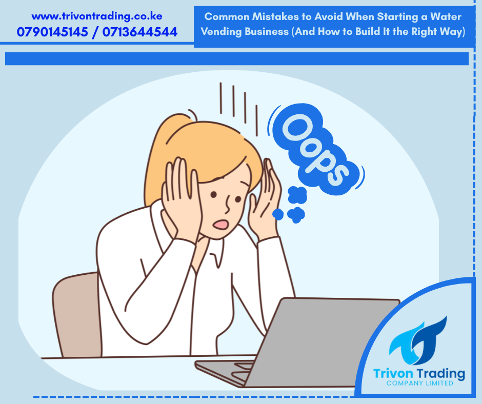 Starting a water vending business is one of the most profitable and sustainable investments in today’s market—especially in regions where access to clean and safe drinking water is a daily necessity. Across Kenya and many parts of Africa, the demand for purified drinking water continues to rise due to increased awareness about health, urbanization, and unreliable municipal water quality. However, while the opportunity is massive, many new investors fail within the first 12–24 months. The reason? Avoidable mistakes. If you’re planning to start a water vending business, this comprehensive guide will walk you through: The most common mistakes beginners make How to avoid costly equipment and operational errors How to choose the right purification system How to set up a profitable and scalable water brand Why working with a trusted supplier like Trivon Trading makes all the difference Let’s dive in. Why the Water Vending Business Is a Goldmine (When Done Right) The global bottled and purified water industry continues to grow rapidly. In Kenya alone, demand for purified water has surged due to: Increased water contamination concerns Growing middle-class population Urban apartment living Increased awareness of waterborne diseases But success in this business isn’t automatic. The difference between a struggling water shop and a thriving water brand lies in preparation, equipment quality, compliance, and branding. Unfortunately, most new entrants underestimate these factors. 1. Starting Without Proper Market Research One of the biggest mistakes new entrepreneurs make is setting up a water vending shop without understanding: Local competition Pricing structures Customer demand Water source quality Area demographics What Happens When You Skip Research? You overprice and lose customers You underprice and make losses You invest in oversized equipment You choose the wrong location What You Should Do Instead Before investing in equipment: Survey 3–5 competing water shops Analyze their pricing (per 20L refill) Identify gaps (e.g., no home delivery, poor branding, no UV sterilization) Test your water source A professional supplier like Trivon Trading can help you determine the right purification capacity based on your projected demand. 2. Choosing the Wrong Water Purification System This is the most expensive mistake. Many entrepreneurs buy cheap systems that: Break down frequently Produce low-quality water Lack proper filtration stages Cannot handle local water TDS levels Common Equipment Mistakes ❌ Buying a small domestic RO machine for commercial use ❌ Skipping pre-filtration stages ❌ Ignoring flow rate calculations ❌ Buying second-hand systems without inspection Understanding Proper Commercial Water Systems Depending on your water source, you may need: Reverse Osmosis Machines Ultra Filtration (UF) Machines General Purpose Water Purification Machines Each serves a different purpose: Reverse Osmosis (RO) Best for: Borehole water High TDS water Salty or mineral-heavy sources Ultra Filtration (UF) Best for: Municipal water Low TDS sources Areas requiring bacteria removal without heavy desalination Why Work with Professionals? Trivon Trading supplies: Commercial RO systems UF systems Pre-treatment filters UV sterilization units Complete water purification skids They help you size the machine correctly based on: Daily output needs Water source test results Expansion plans That prevents over-investment and under-capacity issues. 3. Ignoring Water Testing Before Installation Another costly mistake is installing a purification system without testing the raw water. Different areas in Kenya have: Different TDS levels Different mineral compositions Varying contamination risks Installing the wrong system can lead to: Membrane damage Poor water taste Customer complaints Frequent maintenance costs Always conduct: TDS testing Bacteria testing Hardness testing Professional suppliers such as Trivon Trading can guide you through water analysis before recommending equipment. 4. Poor Equipment Layout and Shop Setup Your water shop layout affects: Workflow efficiency Hygiene standards Customer perception Common layout mistakes include: No separate rinsing station No bottle sterilization process Poor drainage Overcrowded equipment Essential Equipment for a Professional Setup To run a serious water vending business, consider investing in: Single Bowl (Jet-Type) Bottle Rinser 6 Taps Manual Filling Line High Quality and Accurate Flow Meter Stainless Steel Batch Processing Tanks Pure Water Skids These ensure: Clean bottle rinsing Faster filling Accurate volume measurement Professional appearance Trivon Trading provides complete water vending setups, reducing guesswork and compatibility issues. 5. Underestimating Branding and Packaging Many water vendors operate like generic refill shops. That’s a mistake. Today’s customers want: Clean branding Professional labeling Consistent taste Trust Even if you start with refills only, think long-term: 5L bottled water 10L bottles 20L refillable bottles Custom-labeled bulk supply Investing in proper equipment from Trivon Trading ensures your water quality supports future branding expansion. 6. Ignoring Compliance and Certification Operating without: KEBS approval Local county licensing Water quality certification Can shut down your business. Mistakes here include: Starting operations before inspections Using non-food-grade storage tanks No water testing documentation Work with a supplier who understands regulatory requirements. Established companies like Trivon Trading are experienced in supplying compliant systems. 7. Buying Cheap Instead of Buying Right This is the silent killer of water businesses. Cheap systems often mean: Frequent downtime High maintenance costs Poor filtration efficiency Low resale value Instead, focus on: Stainless steel components Quality membranes Proper pump sizing UV sterilization Long-term ROI always favors quality systems. 8. No Maintenance Plan Water purification equipment requires: Regular filter replacement Membrane cleaning Pump inspection UV lamp replacement Without maintenance: Water quality drops Customers leave Equipment fails When purchasing from Trivon Trading, ask about: After-sales support Spare parts availability Service schedules 9. Ignoring Scalability Many businesses start small but fail to plan for growth. If your system cannot scale: You lose bulk clients You struggle with increased demand You must replace equipment prematurely That’s why modular systems like: Industrial Reverse Osmosis Machines Large-capacity purification skids Are better long-term investments. 10. Not Investing in the Right Storage & Cooling Customers prefer cool, clean water. Consider adding: Milk cooler/chiller tanks Stainless steel storage tanks Hygienic storage rooms This enhances customer trust and repeat business. Why Choose Trivon Trading for Your Water Vending Business? When starting your water vending business, your equipment supplier determines your success rate. Trivon Trading specializes in: Reverse Osmosis Machines Ultra Filtration (UF) Machines Domestic RO Machines General Purpose Water Purification Machines Stainless Steel Batch Processing Tanks Bottle Rinsers Manual & Semi-Automatic Filling Lines Accurate Flow Meters Pure Water Skids They provide: ✔ Professional consultation ✔ System sizing guidance ✔ Installation support ✔ Durable equipment ✔ After-sales service This ensures you avoid beginner mistakes and launch confidently. Step-by-Step Guide to Starting Right Here’s a simplified roadmap: Conduct market research Test your water source Choose the correct purification system Invest in proper rinsing & filling equipment Ensure licensing & compliance Build strong branding Create a maintenance plan Plan for scalability Working with Trivon Trading simplifies this entire process. Final Thoughts The water vending business is not just about selling water—it’s about selling trust, health, and consistency. Most failures happen due to: Poor equipment choices Lack of planning Ignoring compliance Cutting corners Avoid these mistakes, partner with experienced suppliers, and build a professional setup from day one. If you’re serious about launching or upgrading your water vending business, consult with Trivon Trading for reliable purification systems and commercial water equipment designed for long-term profitability.